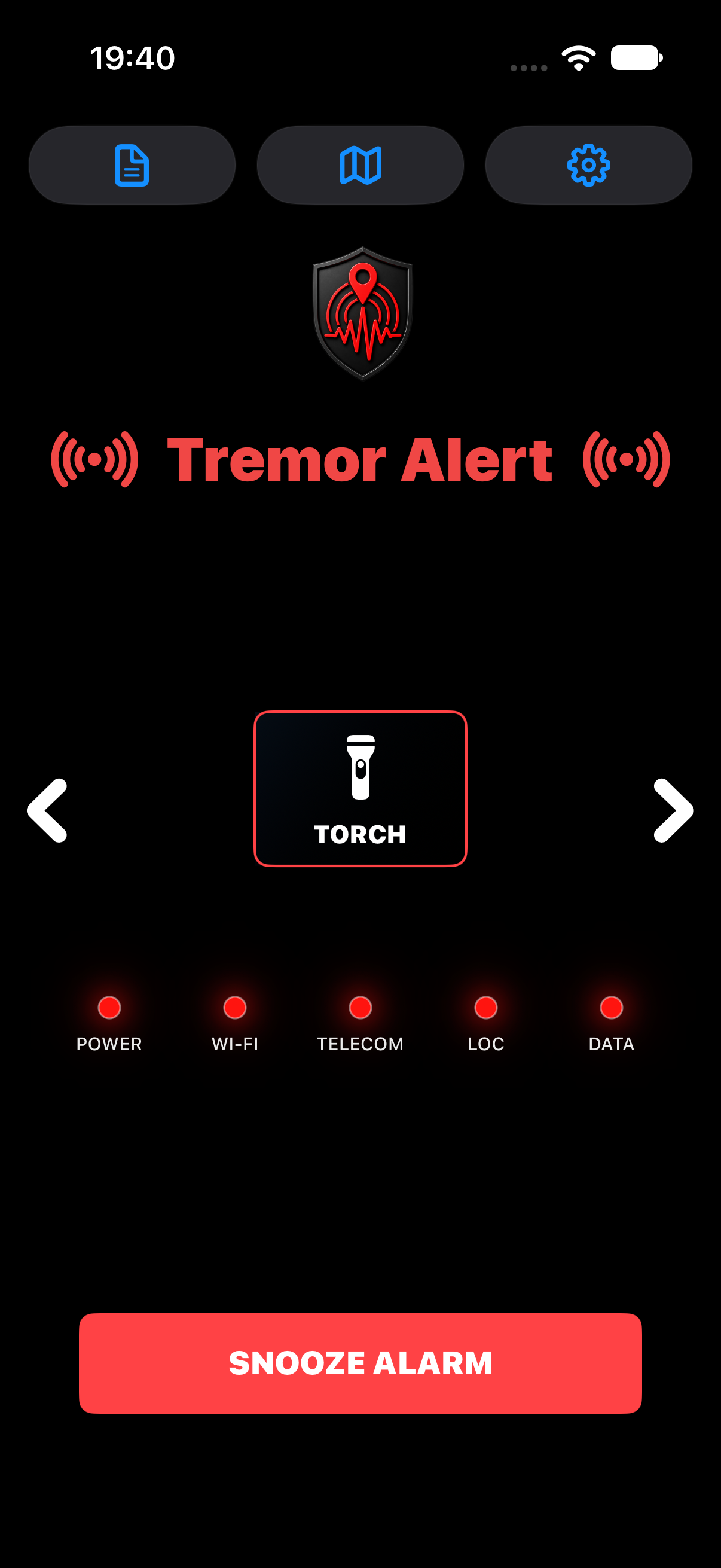 Alert controls, shown without a real earthquake event.