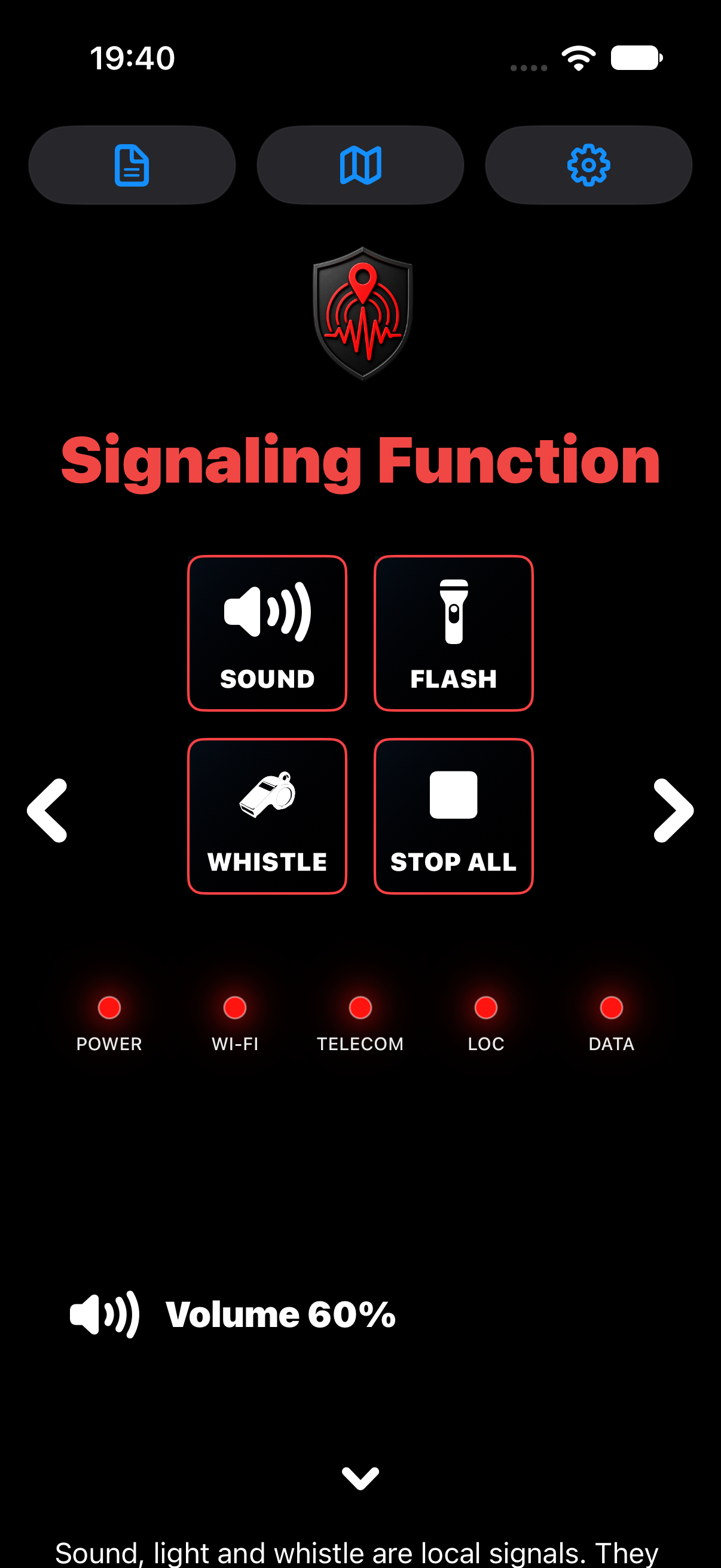 Signaling Function with sound, light, whistle and Stop All.