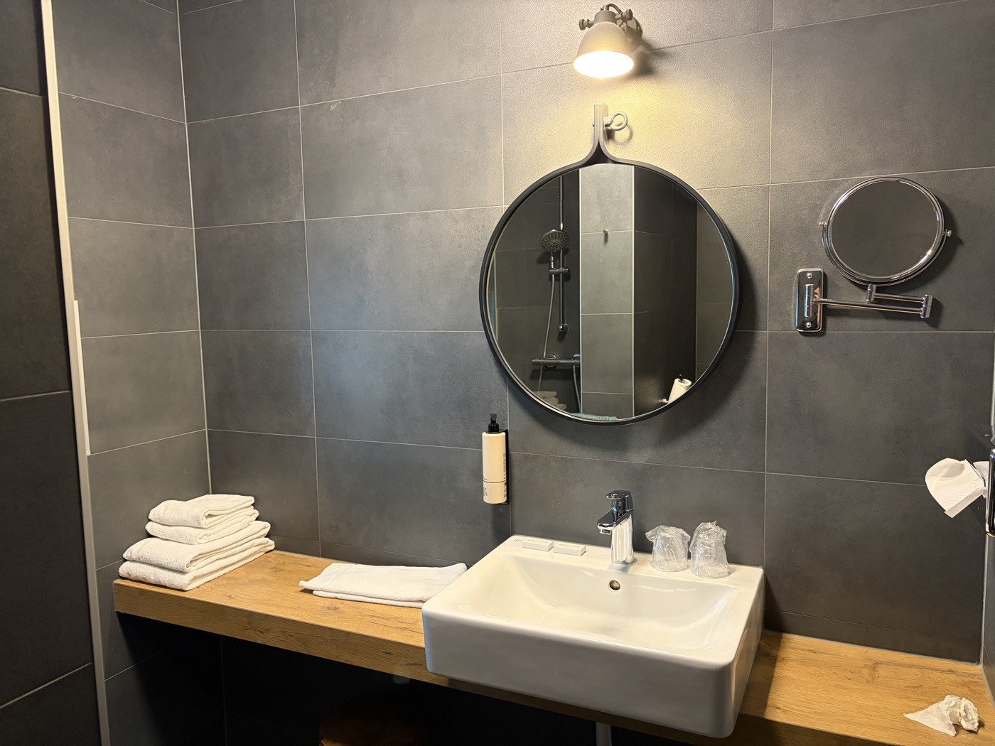 Reflections in a hotel bathroom